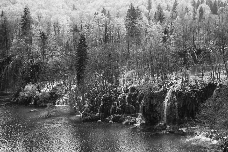 Plitvice Lakes In Black And White Plitvice Lakes In Black And White