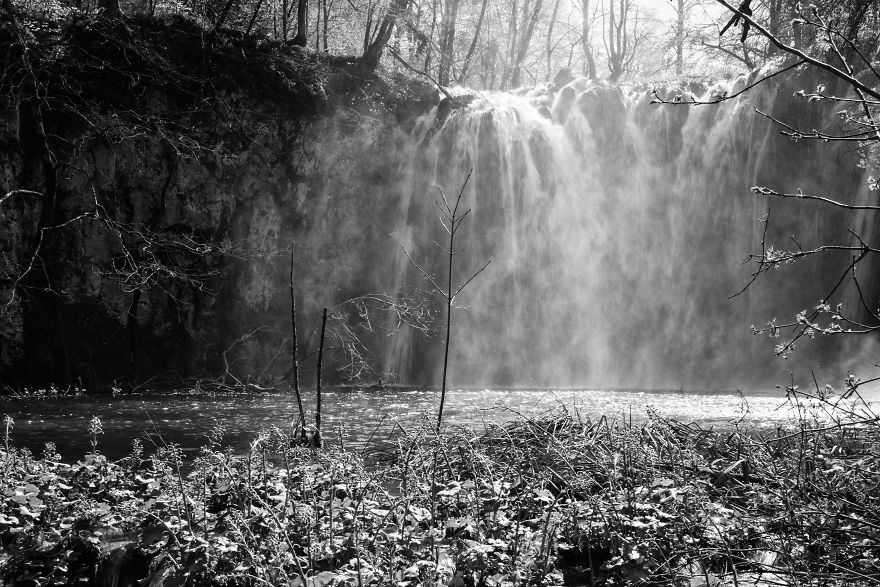 Plitvice Lakes In Black And White