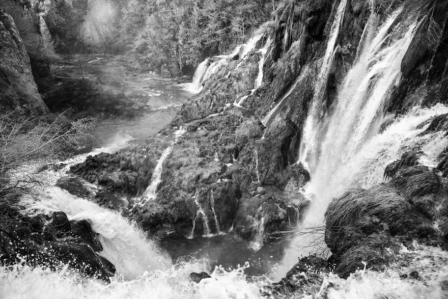 Plitvice Lakes In Black And White