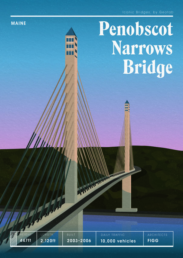 An Artist Illustrated America's Most Iconic Bridges In Retro Travel Poster Style