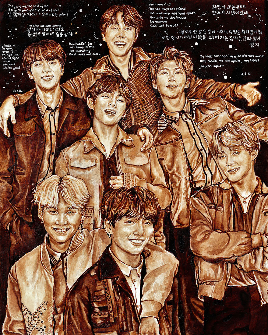 Celebrating Bts' No.1 On Billboard 200 With A New Illustration Done With Coffee Celebrating Bts' No.1 On Billboard 200 With A New Illustration Done With Coffee