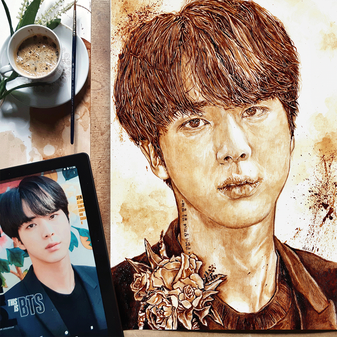 Celebrating Bts' No.1 On Billboard 200 With A New Illustration Done With Coffee