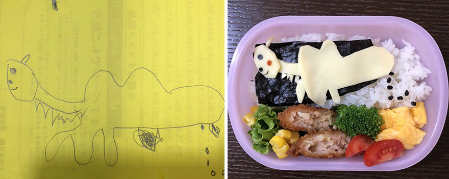 Father Turns His Daughter's Drawings Into Food For Her To Take To Kindergarten