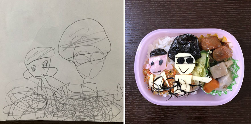 Father Turns His Daughter's Drawings Into Food For Her To Take To Kindergarten