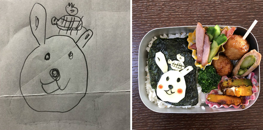 Father Turns His Daughter's Drawings Into Food For Her To Take To Kindergarten