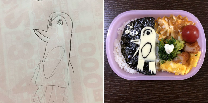 Father Turns His Daughter's Drawings Into Food For Her To Take To Kindergarten