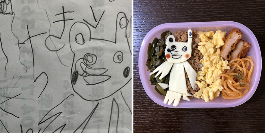 Father Turns His Daughter's Drawings Into Food For Her To Take To Kindergarten
