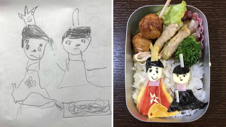 Father Turns His Daughter's Drawings Into Food For Her To Take To Kindergarten