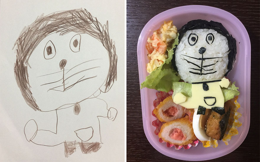 Father Turns His Daughter's Drawings Into Food For Her To Take To Kindergarten