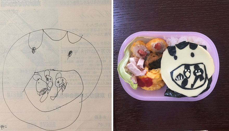 Father Turns His Daughter's Drawings Into Food For Her To Take To Kindergarten