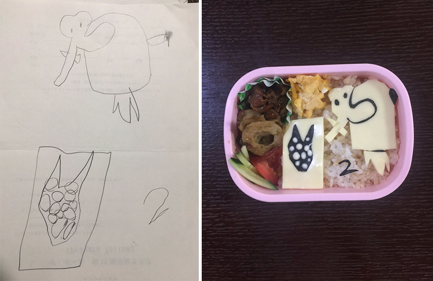 Father Turns His Daughter's Drawings Into Food For Her To Take To Kindergarten