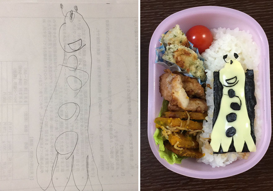Father Turns His Daughter's Drawings Into Food For Her To Take To Kindergarten