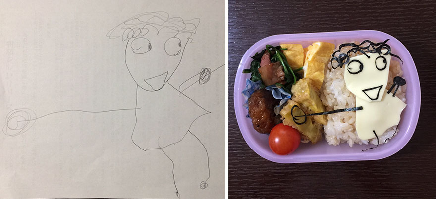 Father Turns His Daughter's Drawings Into Food For Her To Take To Kindergarten
