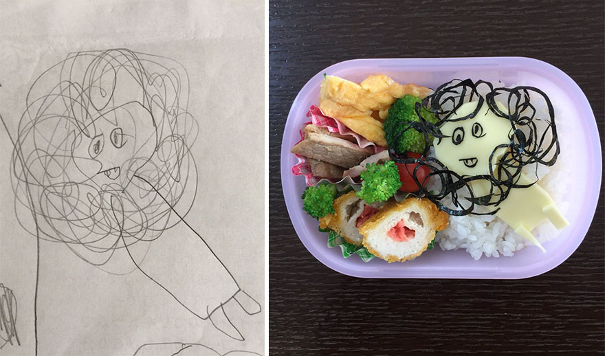 Father Turns His Daughter's Drawings Into Food For Her To Take To Kindergarten