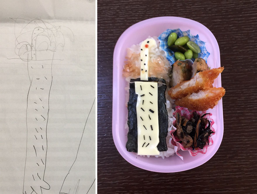 Father Turns His Daughter's Drawings Into Food For Her To Take To Kindergarten