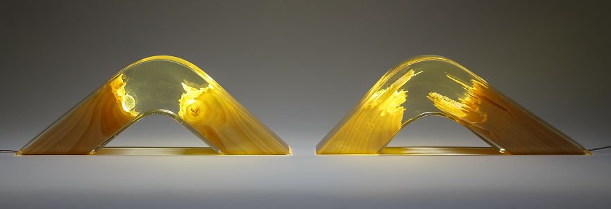 Torn Lamps Made From Wood And Resin By Guideco Design