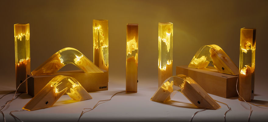 Torn Lamps Made From Wood And Resin By Guideco Design