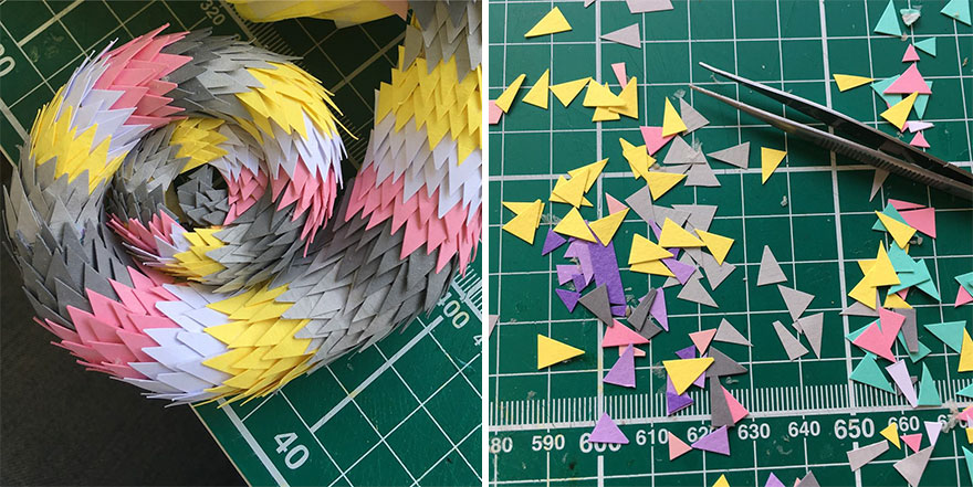 I Hand-Cut Paper Into Hundreds Of Tiny Pieces To Create Sculptures Of Birds, Bees, And Other Creatures