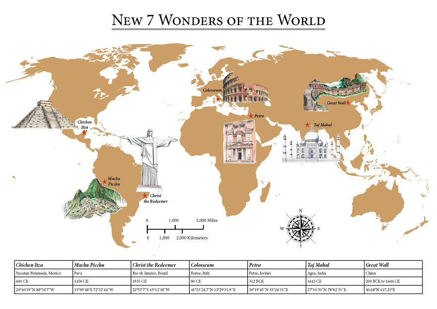 I Created A Map Showing The New 7 Wonders Of The World I Created A Map Showing The New 7 Wonders Of The World