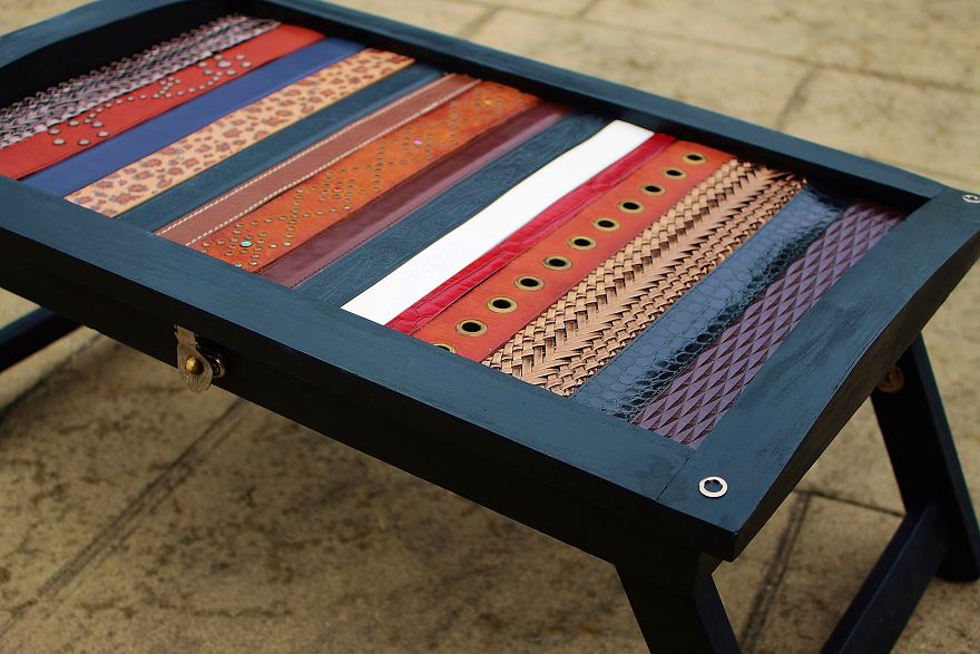 I Used Leather Belts To Upcycle This Small Table