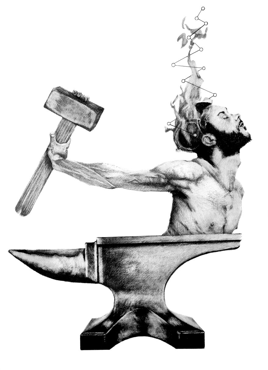 14 Collage- Pencil -Drawings Inspired By Greek Mythology