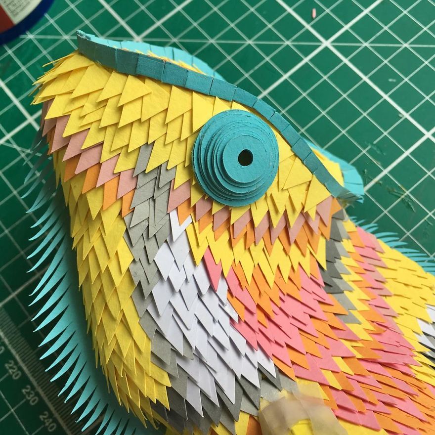 I Hand-Cut Paper Into Hundreds Of Tiny Pieces To Create Sculptures Of Birds, Bees, And Other Creatures