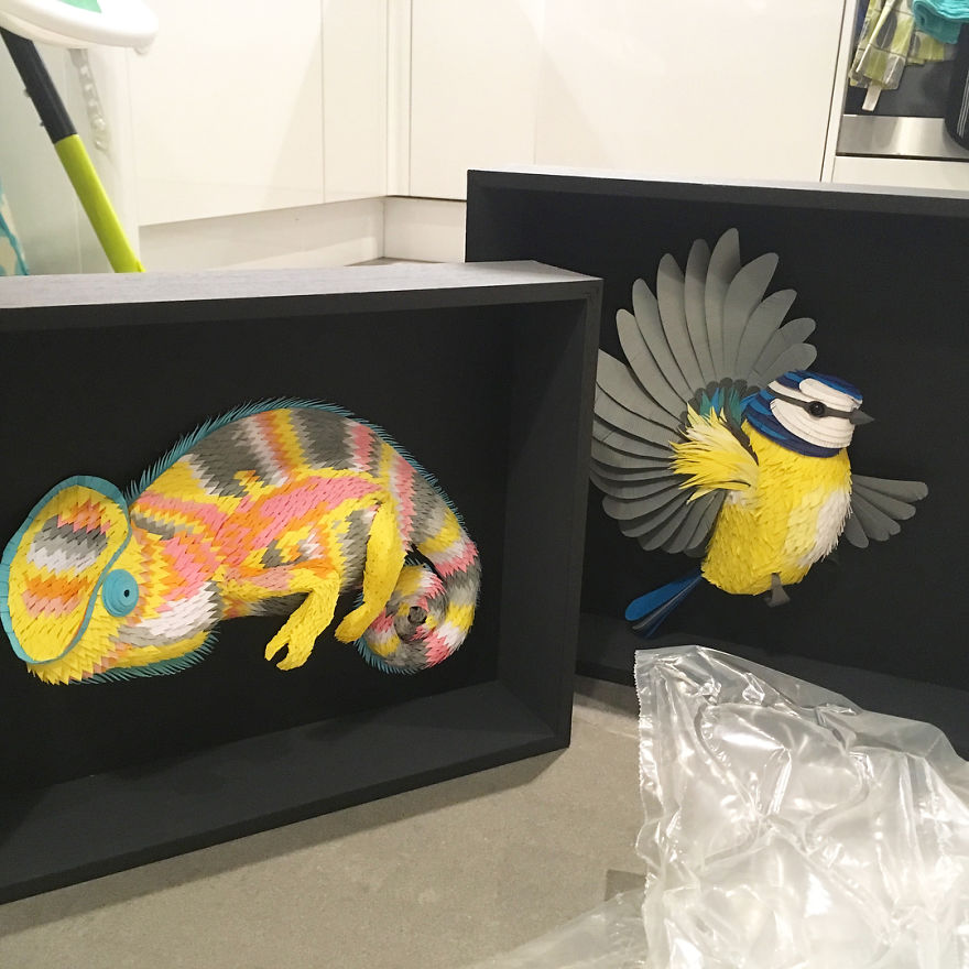 I Hand-Cut Paper Into Hundreds Of Tiny Pieces To Create Sculptures Of Birds, Bees, And Other Creatures I Hand-Cut Paper Into Hundreds Of Tiny Pieces To Create Sculptures Of Birds, Bees, And Other Creatures