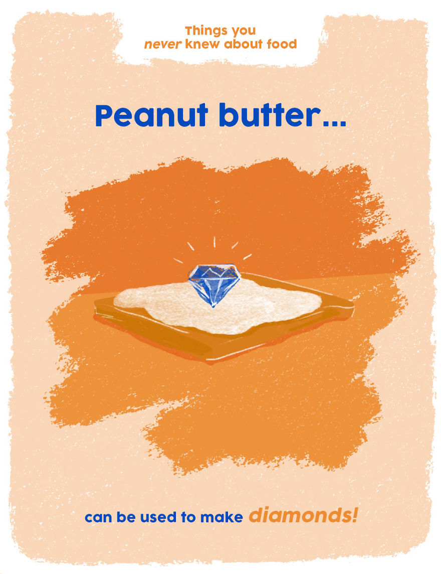 Peanut butter on a slice of bread with a sparkling diamond, illustrating weird food facts about peanut butter.