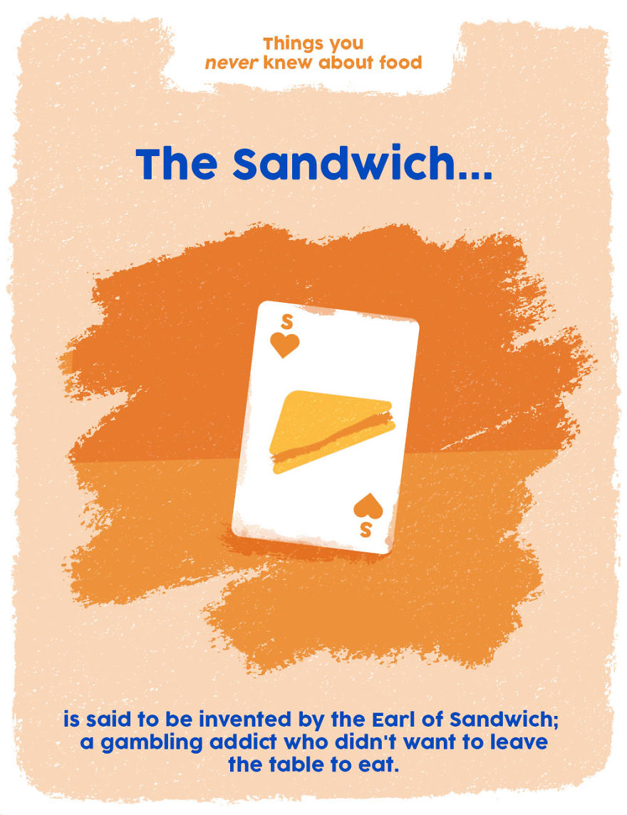 Illustration of a sandwich on a playing card highlighting weird food facts you probably didn’t know about sandwiches.