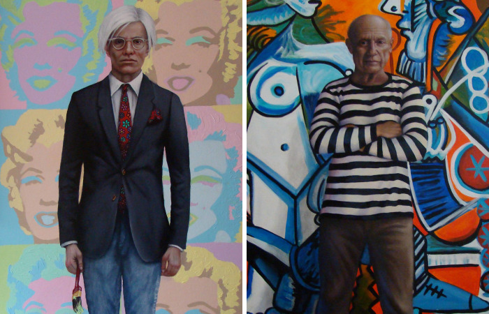 Paintings Of Famous Artists Standing In Front Of Their Iconic Works