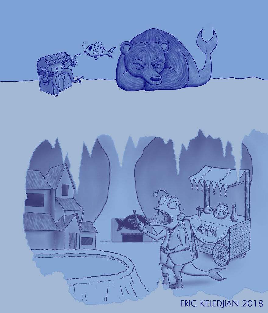 I Challenged Myself To Add One Character A Day To This Fish Drawing For 30 Days Until I Got This Result