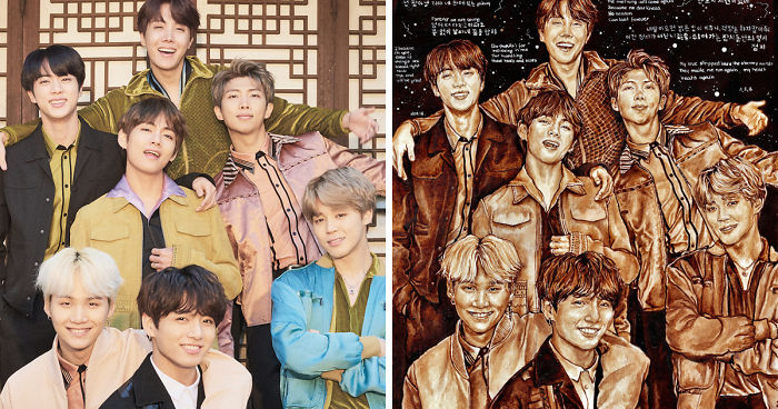 Celebrating Bts’ No.1 On Billboard 200 With A New Illustration Done With Coffee