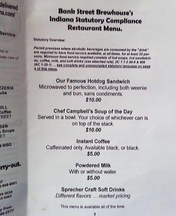 Our Local Bar Is Required To Serve Food As Part Of Their Liquor License