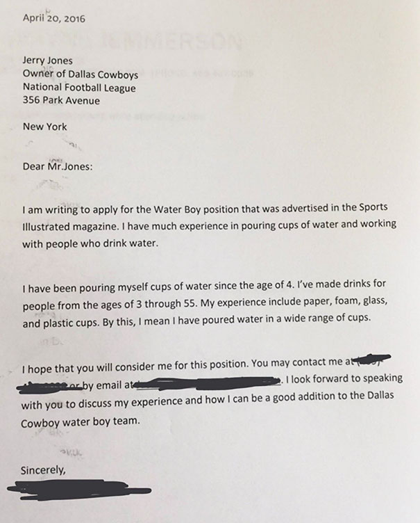 I Made My Students Write A Cover Letter For A Job They Wanted After High School. This Guy Had Some High Aspirations