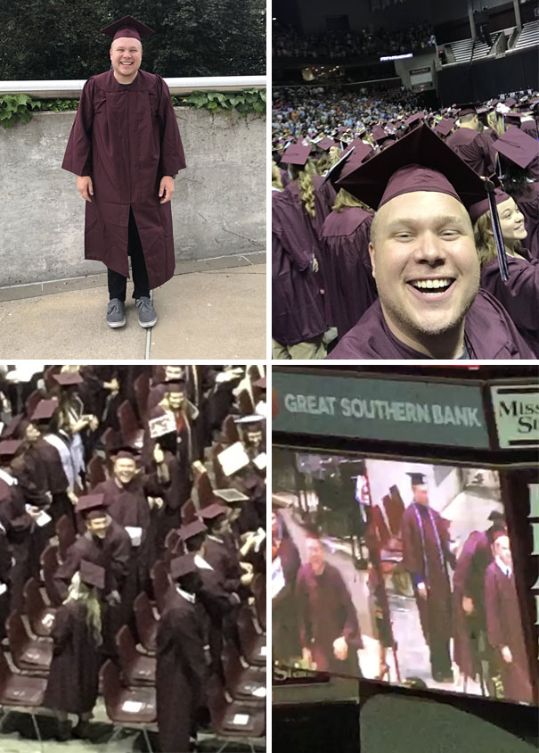 I Dropped Out Of College 4 Years Ago But Today I Bought A Cap And Gown For $38 And Snuck Into The Line Of A College I Have Never Been Enrolled In. Hope My Mom Is Proud