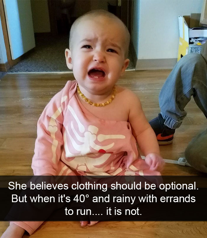 She Believes Clothing Should Be Optional.
but When It's 40° And Rainy With Errands To Run.... It Is Not.