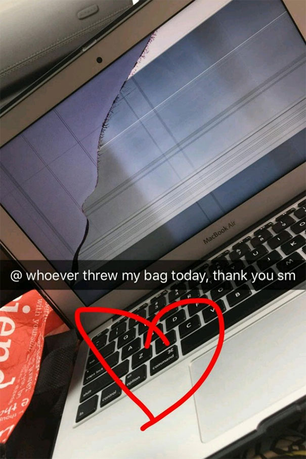 My Friends Laptop Was Broken By Someone Who Threw Her Bag