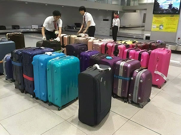 Japanese Airport Staff Sorted Luggages On The Belt By Their Colour