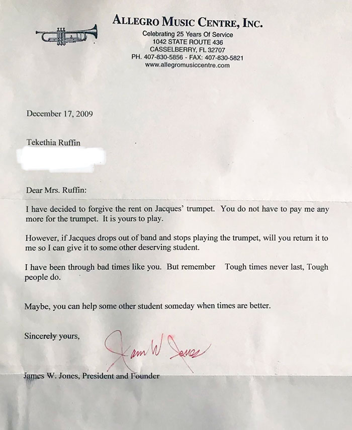Found An Old Letter Sent To My Mother Who Was Struggling To Make Payments On My Trumpet