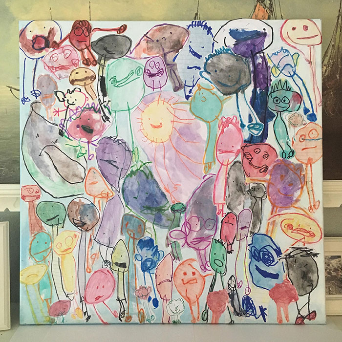 Whenever My 7-Year-Old Daughter Who Has Down Syndrome Draws A Person, She Signs That It's "Dad." I've Saved Them And Put Them On A Canvas For Father's Day. Even Though She Can't Speak The Words, She's Still Able To Tell Her Dad How Much She Loves Him