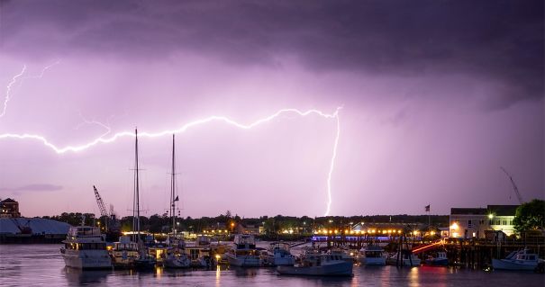 Brother Spent A Year Trying To Get A Lightning Photo. He Caught This Last Night, I Just Noticed The Boat In The Bottom Left