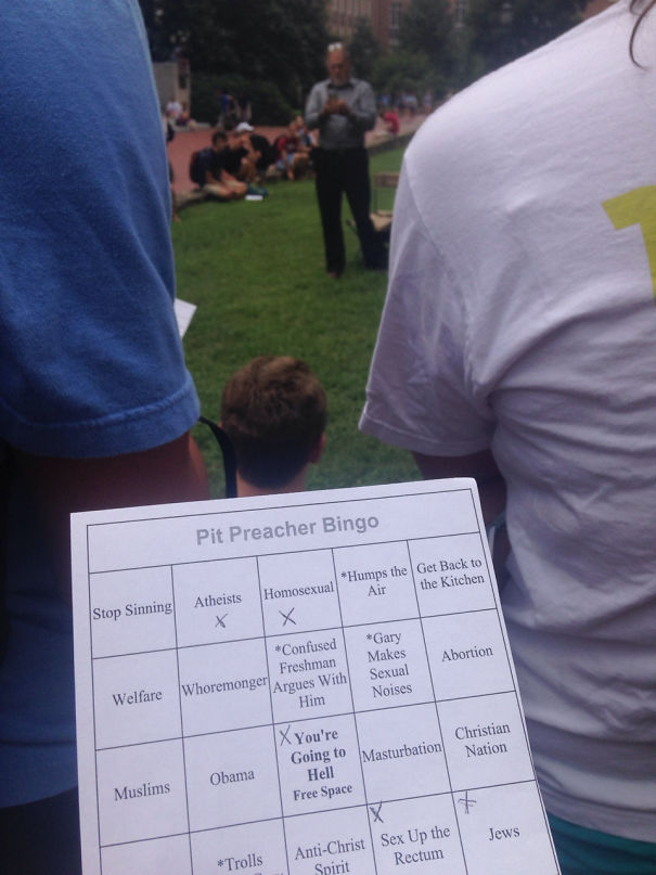 There's A Guy At A College That Rants Every Day About How Everyone Sins And Someone Made A Bingo Game To Go Along With Him