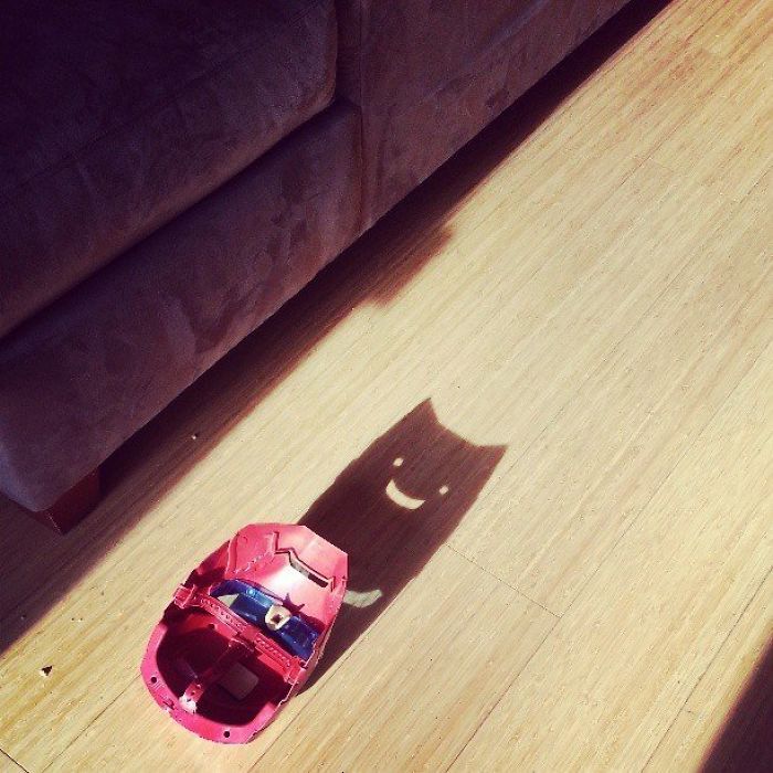 My Cousin's Iron Man Mask Giving Homage To Overly Happy Batman