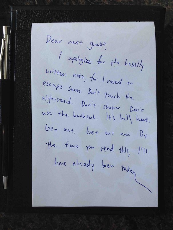 Took The Bags For A Family Downstairs, Went Back Up To Get An Extra One Try Had Forgotten. Their 14-Year-Old Son Left This Right Before They Packed Up And Left, I Think This Is Pretty Funny