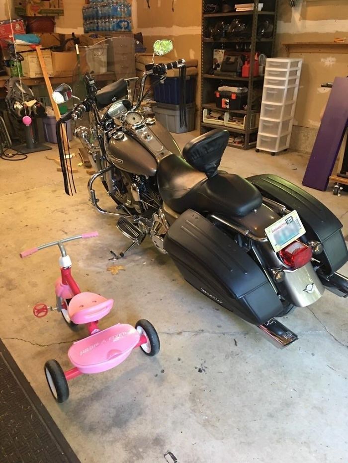 Pulled The Bike Into The Garage. Turned It Off. Heard A Noise And Turned To See My Granddaughter Pull Alongside Me On Her Bike. Heart Melted Into A Puddle