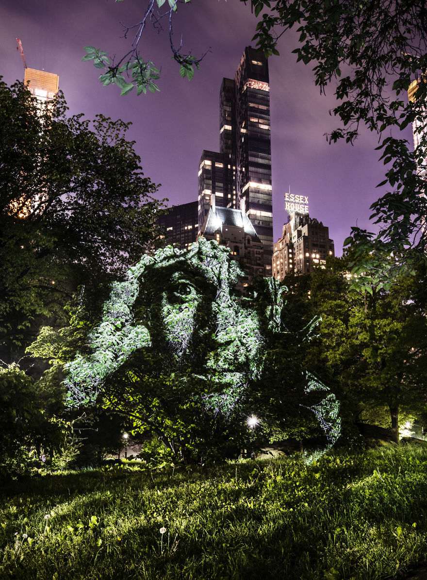 Artist Creates Incredible Portraits In Central Park Using Light Projections Artist Creates Incredible Portraits In Central Park Using Light Projections