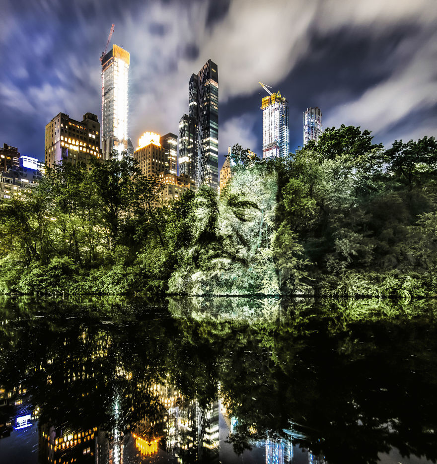 Artist Creates Incredible Portraits In Central Park Using Light Projections Artist Creates Incredible Portraits In Central Park Using Light Projections