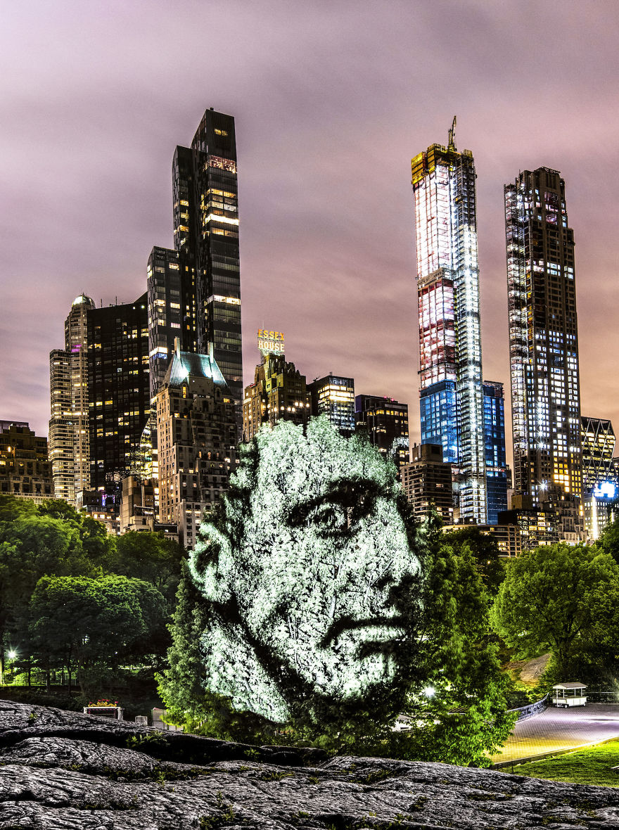 Artist Creates Incredible Portraits In Central Park Using Light Projections Artist Creates Incredible Portraits In Central Park Using Light Projections