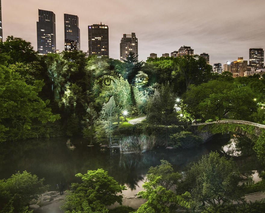 Artist Creates Incredible Portraits In Central Park Using Light Projections