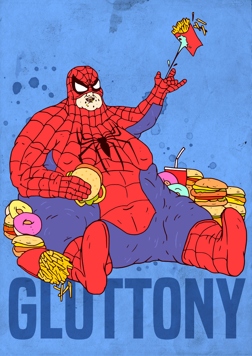 "Hero To Zero" - I Drew These Superheroes As The Deadly 7 Sins...